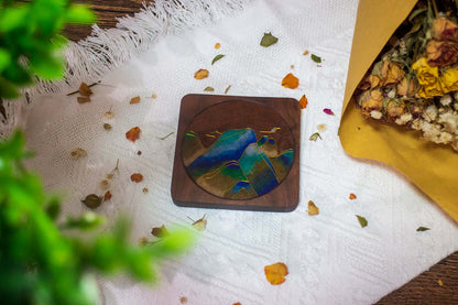 GGLEE Handmade Sustainable Natural Wooden Coasters for Cold and Hot Drink with Color mountain Design (Square)1 pcs