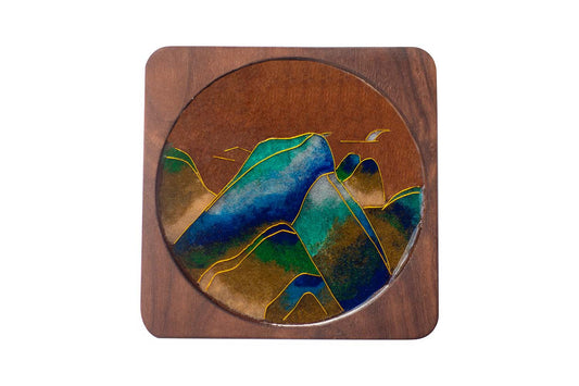 GGLEE Handmade Sustainable Natural Wooden Coasters for Cold and Hot Drink with Color mountain Design (Square)1 pcs