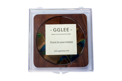 GGLEE Handmade Sustainable Natural Wooden Coasters for Cold and Hot Drink with Color mountain Design (Square)1 pcs